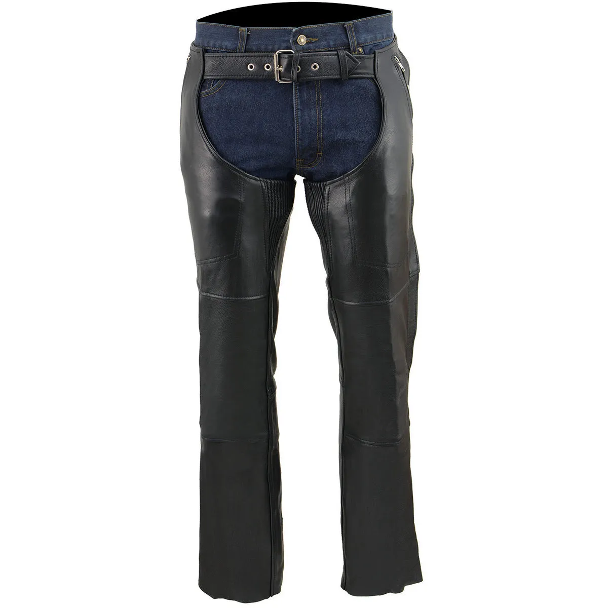 Milwaukee Leather Chaps for Men's Black Naked Leather Snap Out Thermal Lined - Four Pockets Motorcycle Chap- ML1191