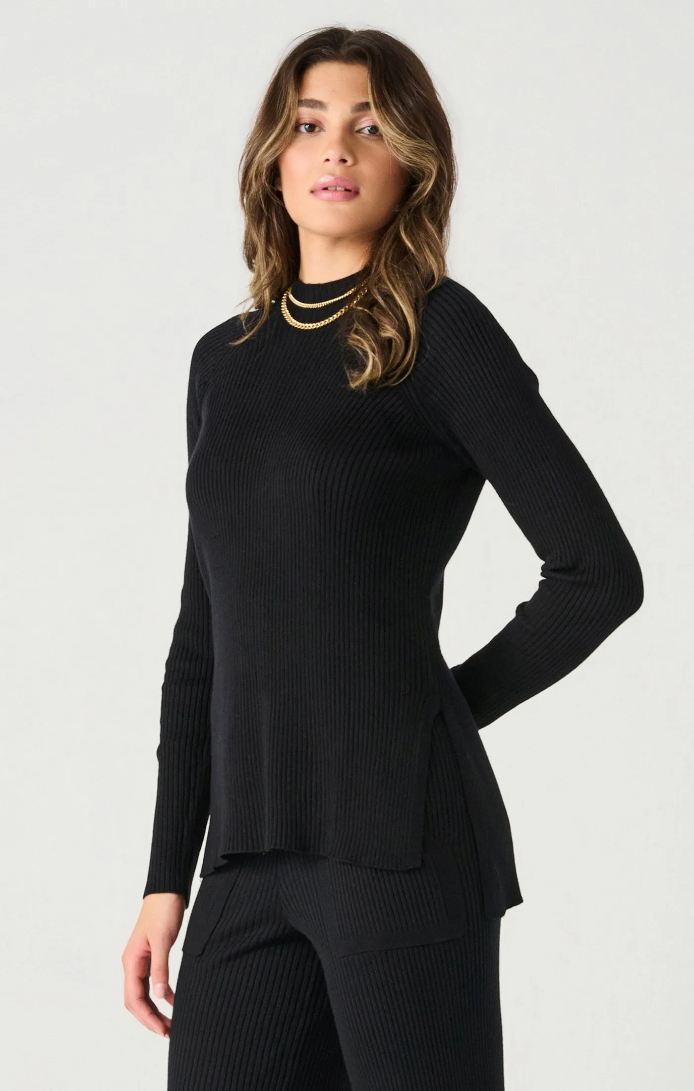 Mock Neck Ribbed Tunic Sweater