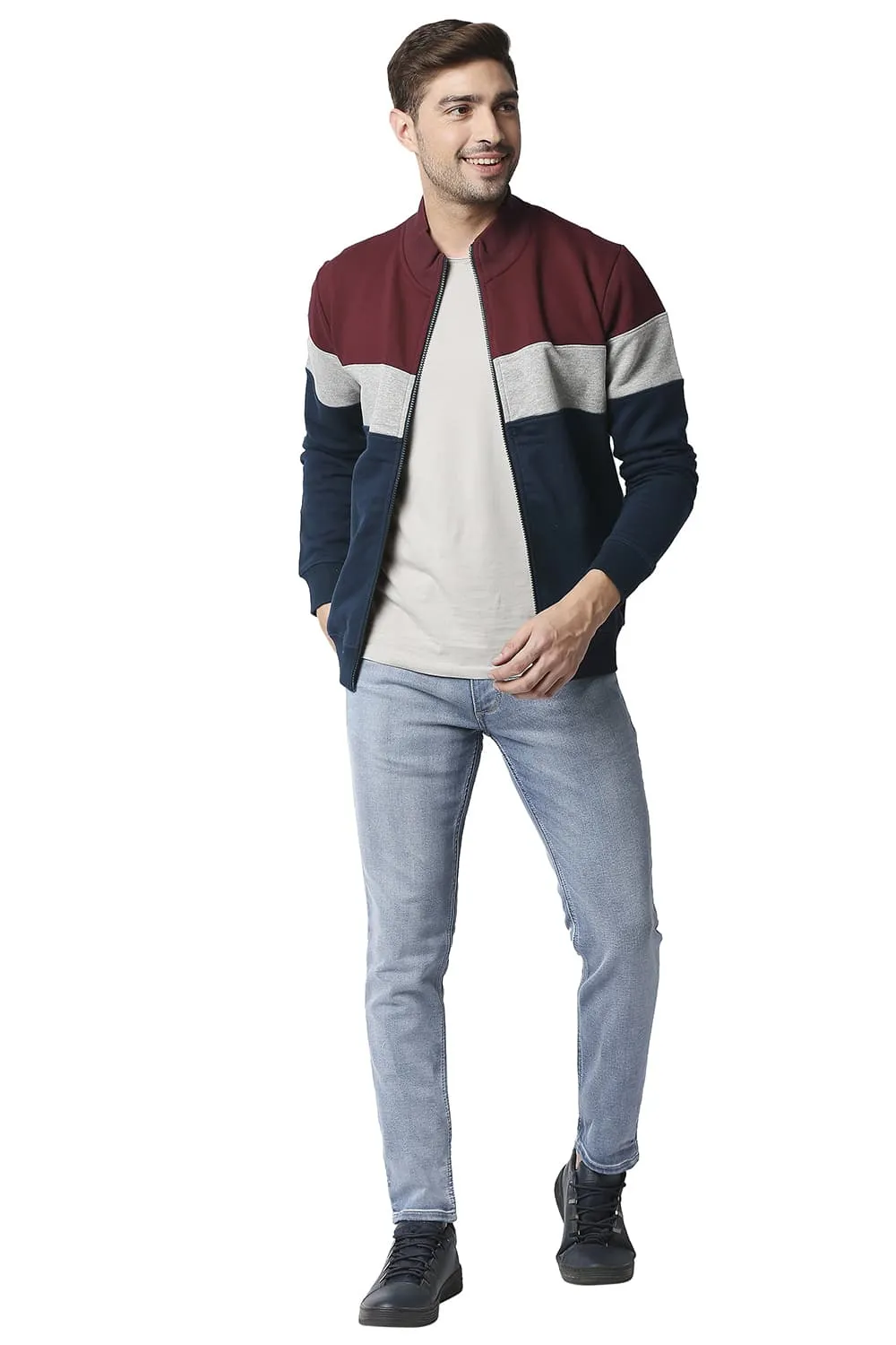 Muscle Fit Loop Knit High Neck Jacket