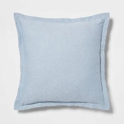 New - Euro Cotton Linen Blend Chambray Decorative Throw Pillow Light Blue - Threshold