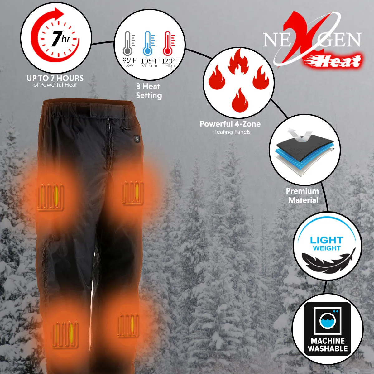 NexGen Heat NXM5715SET Men Black Winter Thermal Heated Pants for Ski