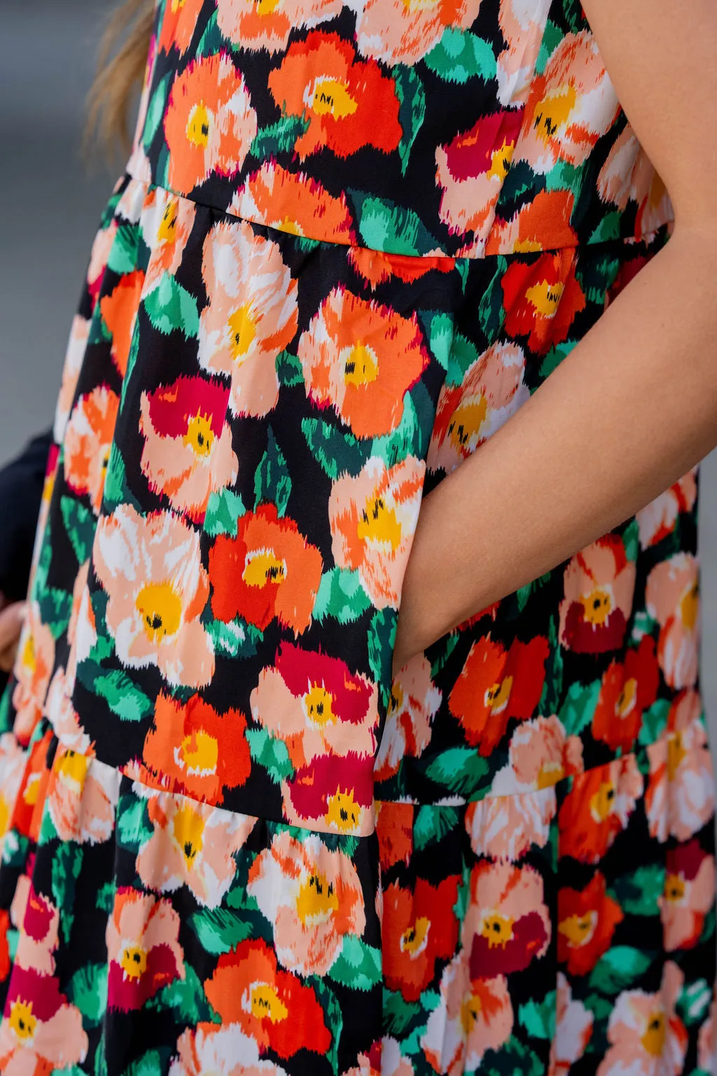 Painted Colorful Floral Tiered Maxi Dress