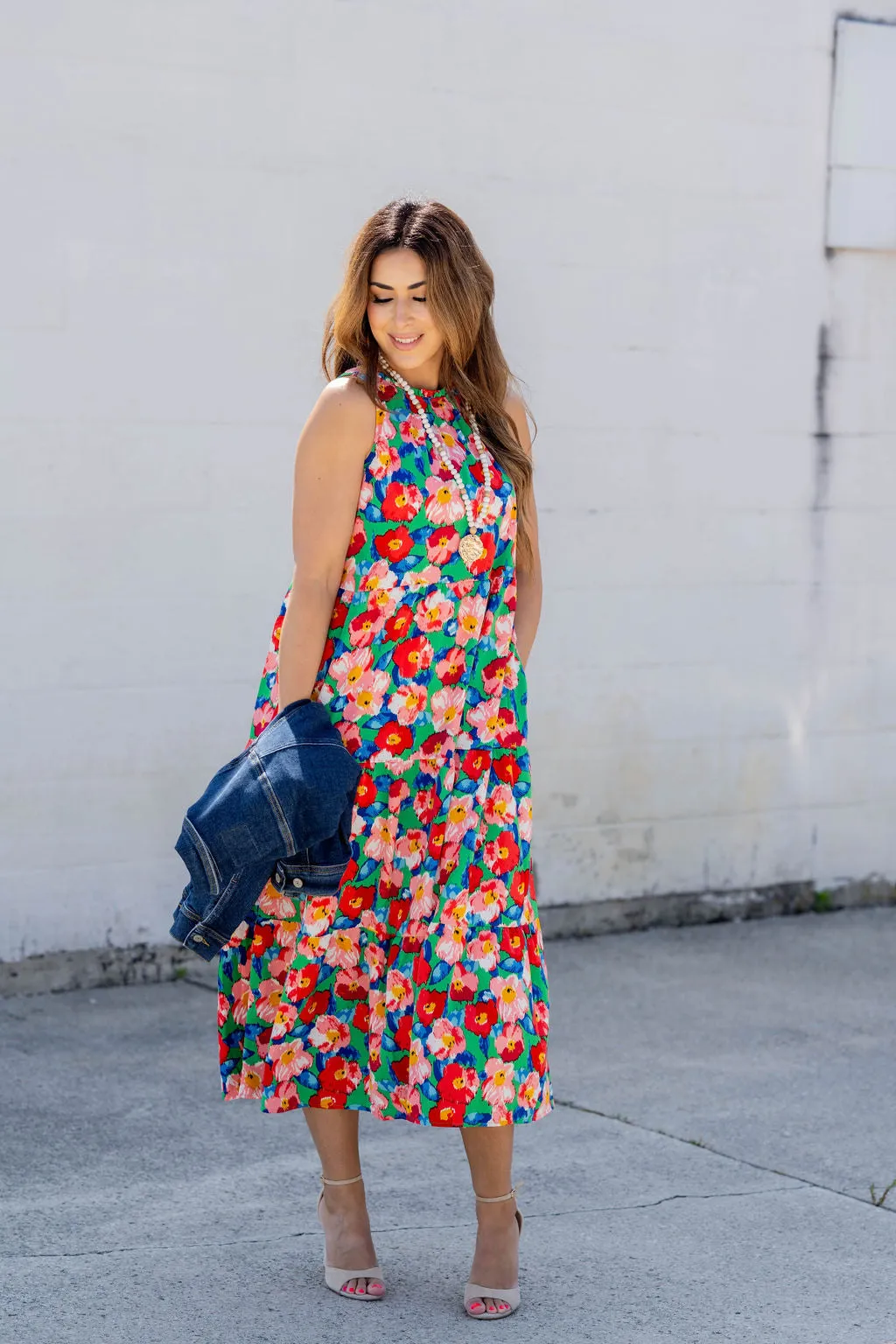 Painted Colorful Floral Tiered Maxi Dress