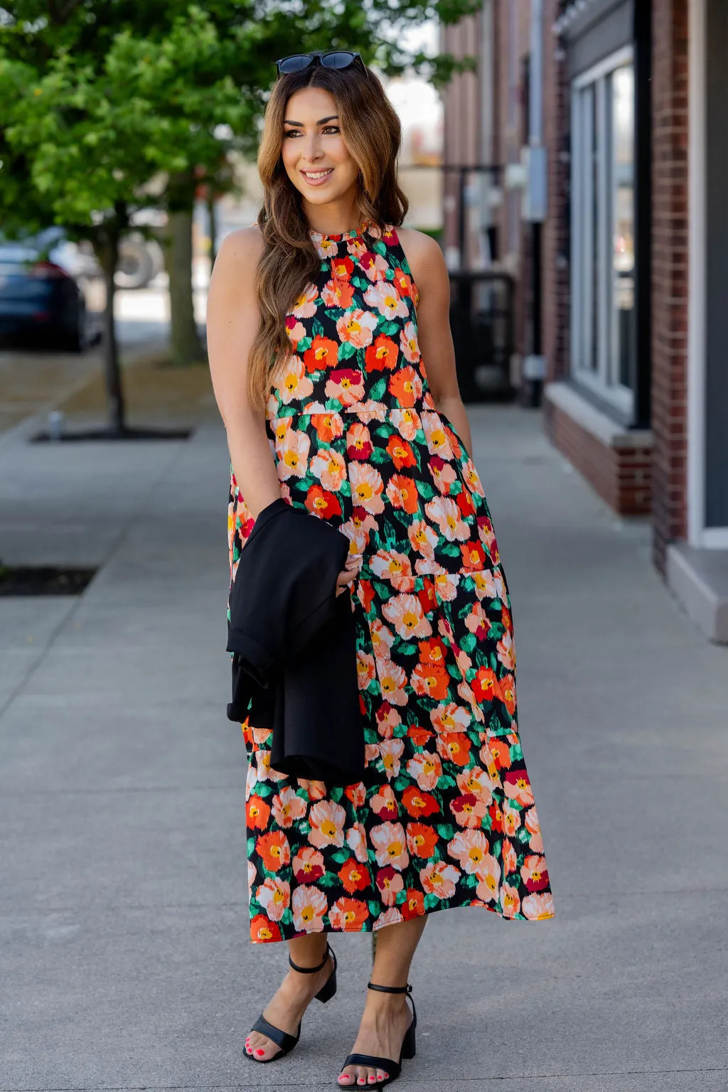 Painted Colorful Floral Tiered Maxi Dress