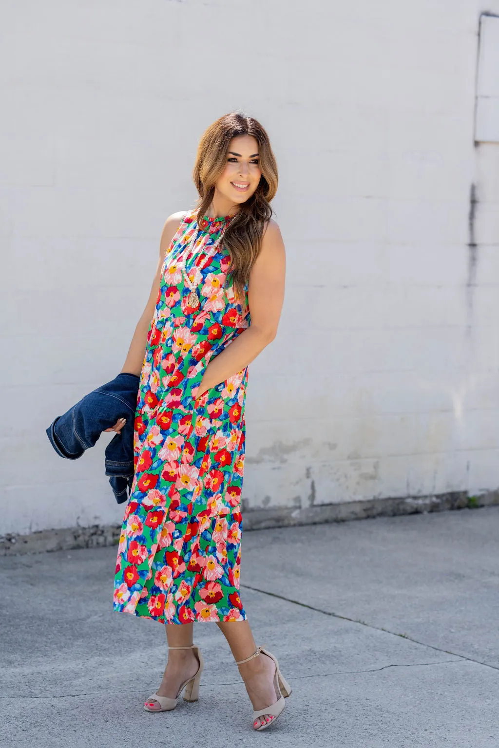 Painted Colorful Floral Tiered Maxi Dress