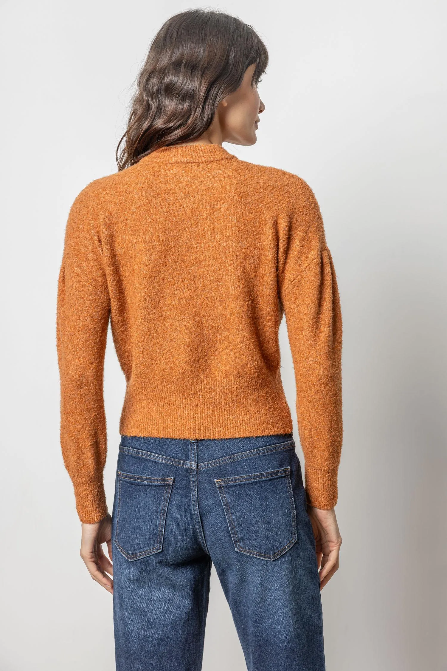 Pleated Sleeve Crewneck Sweater