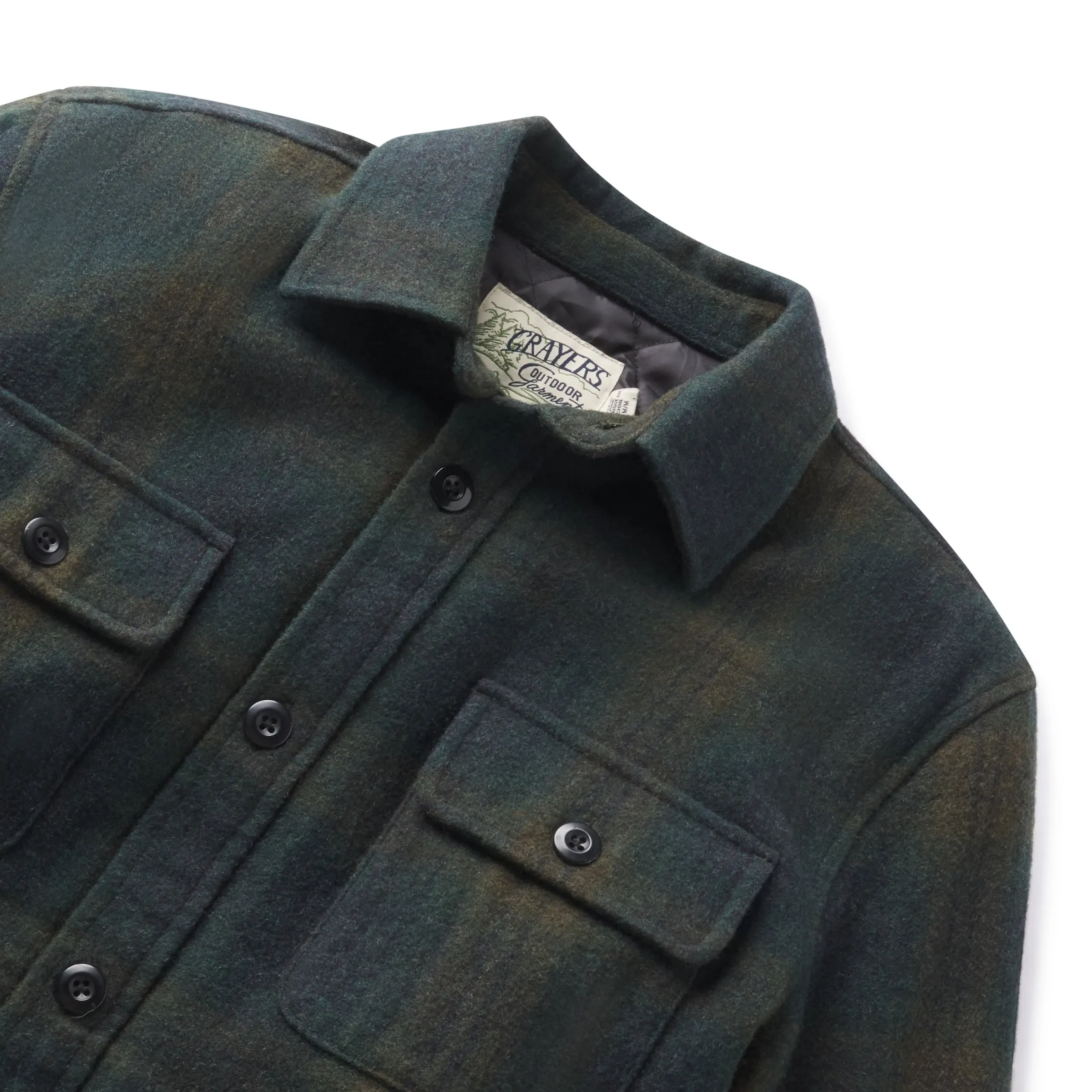 Retro Wool Padded Shirt Jacket - Olive Plaid