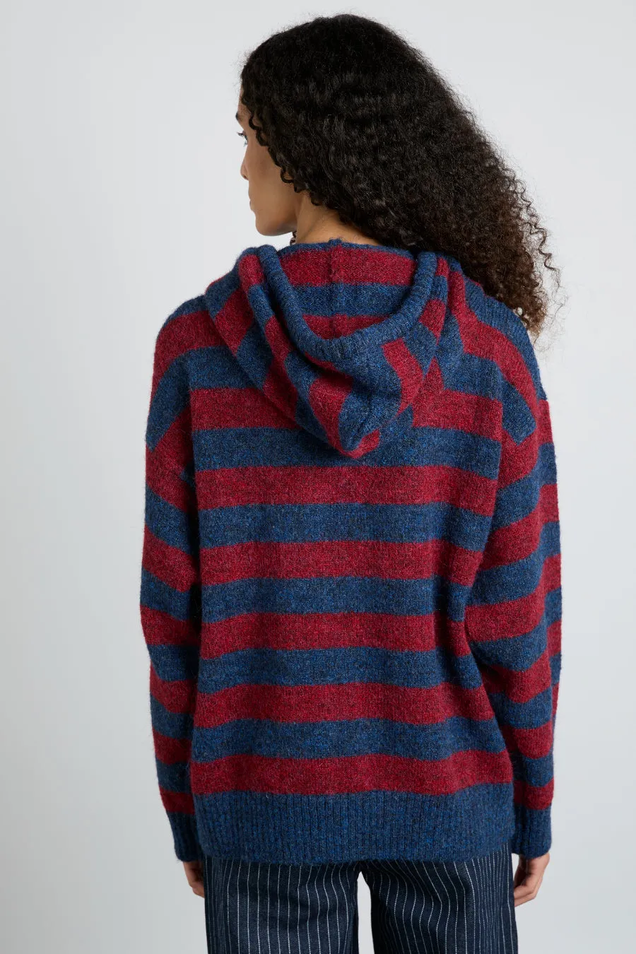 riley knit hoodie - red navy stripe