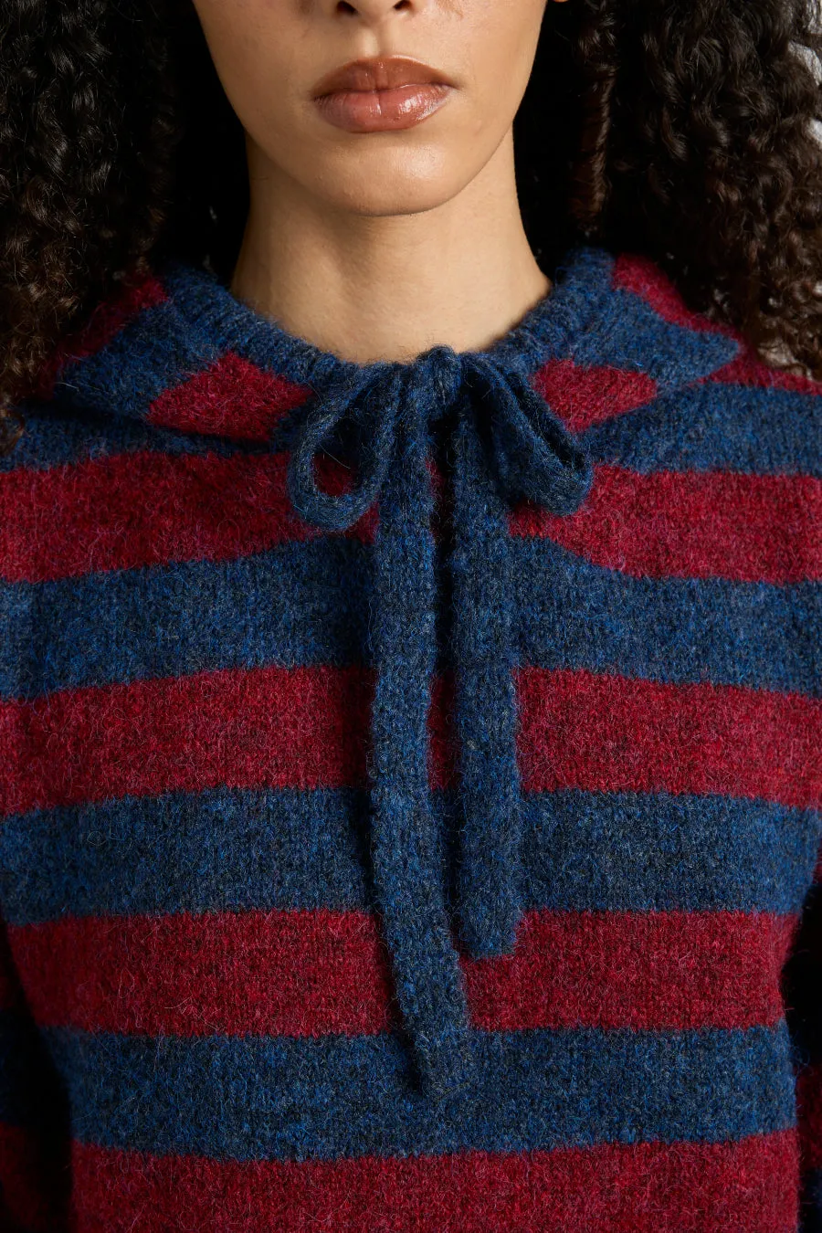 riley knit hoodie - red navy stripe