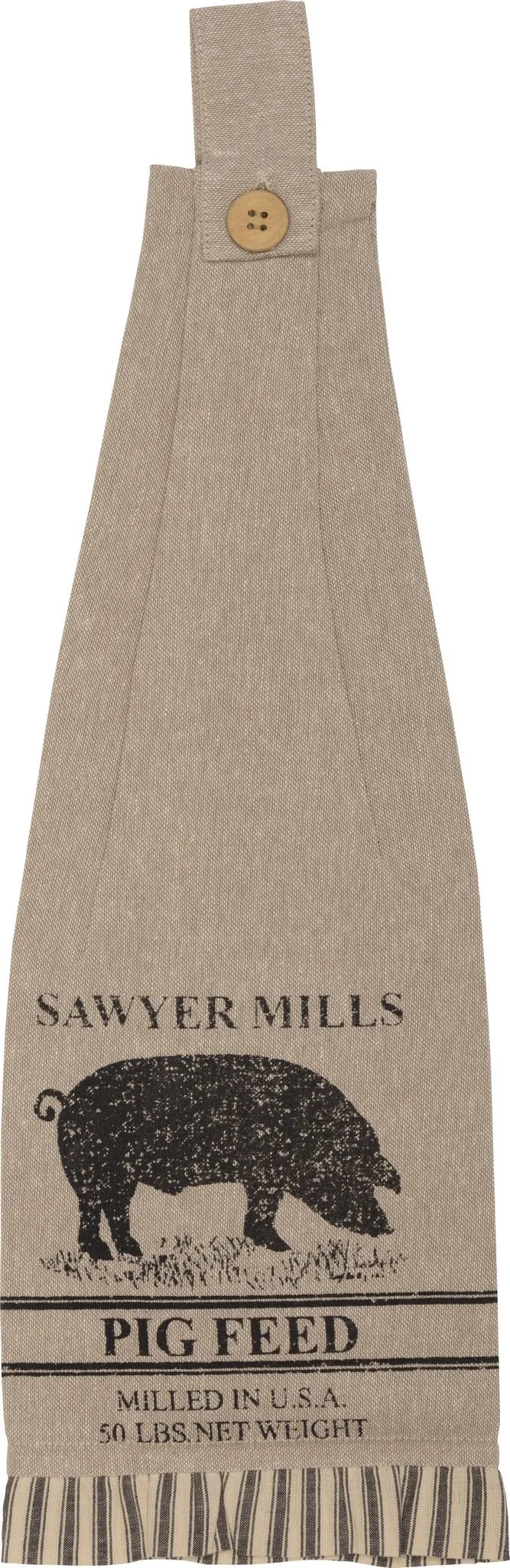 Sawyer Mill Charcoal Pig Button Loop Tea Towel - Set of 2