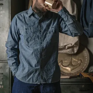 Selvedge Chambray Work Shirt with Long Sleeve - Blue