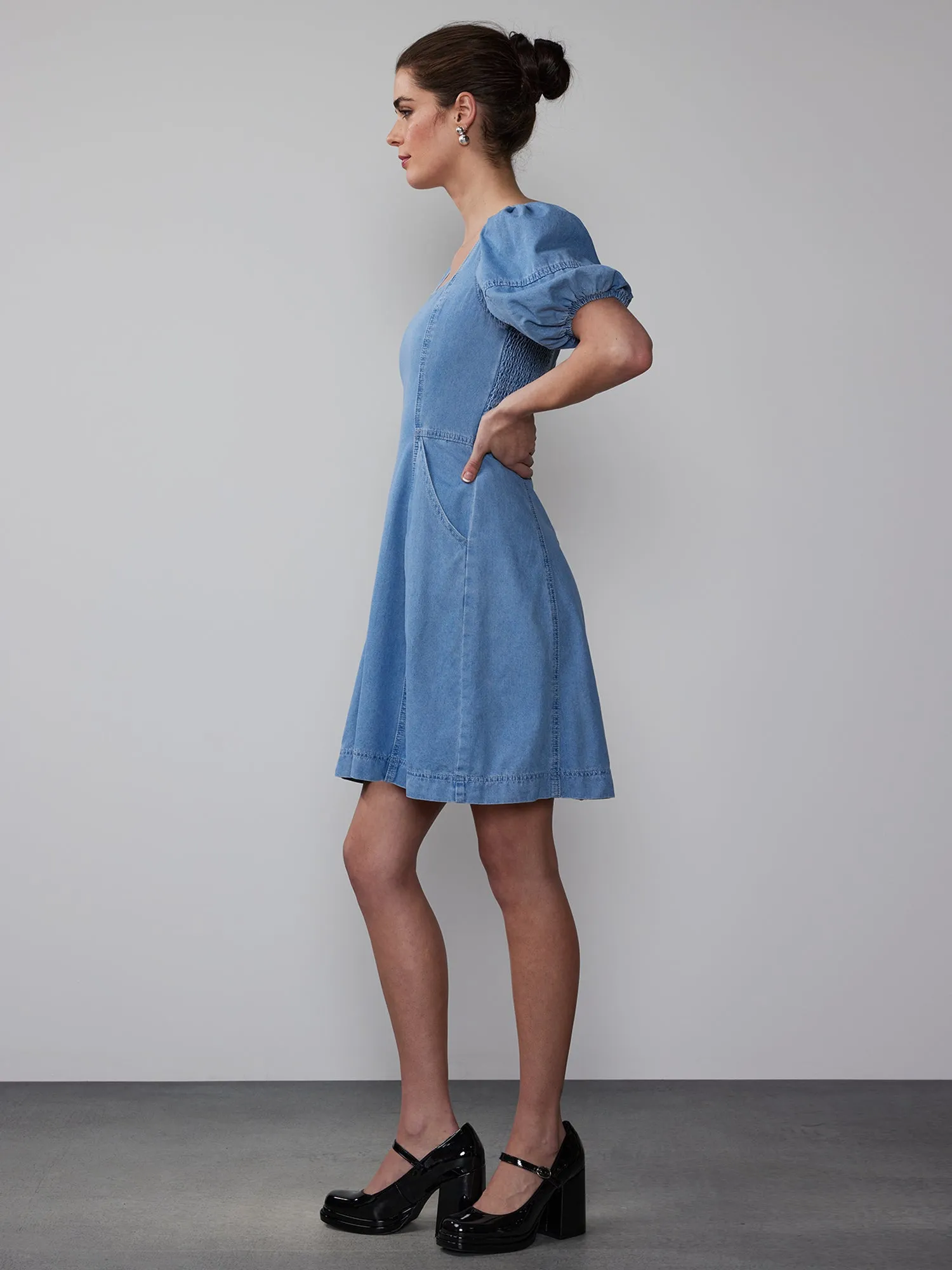 Short Sleeve Denim Mini Dress