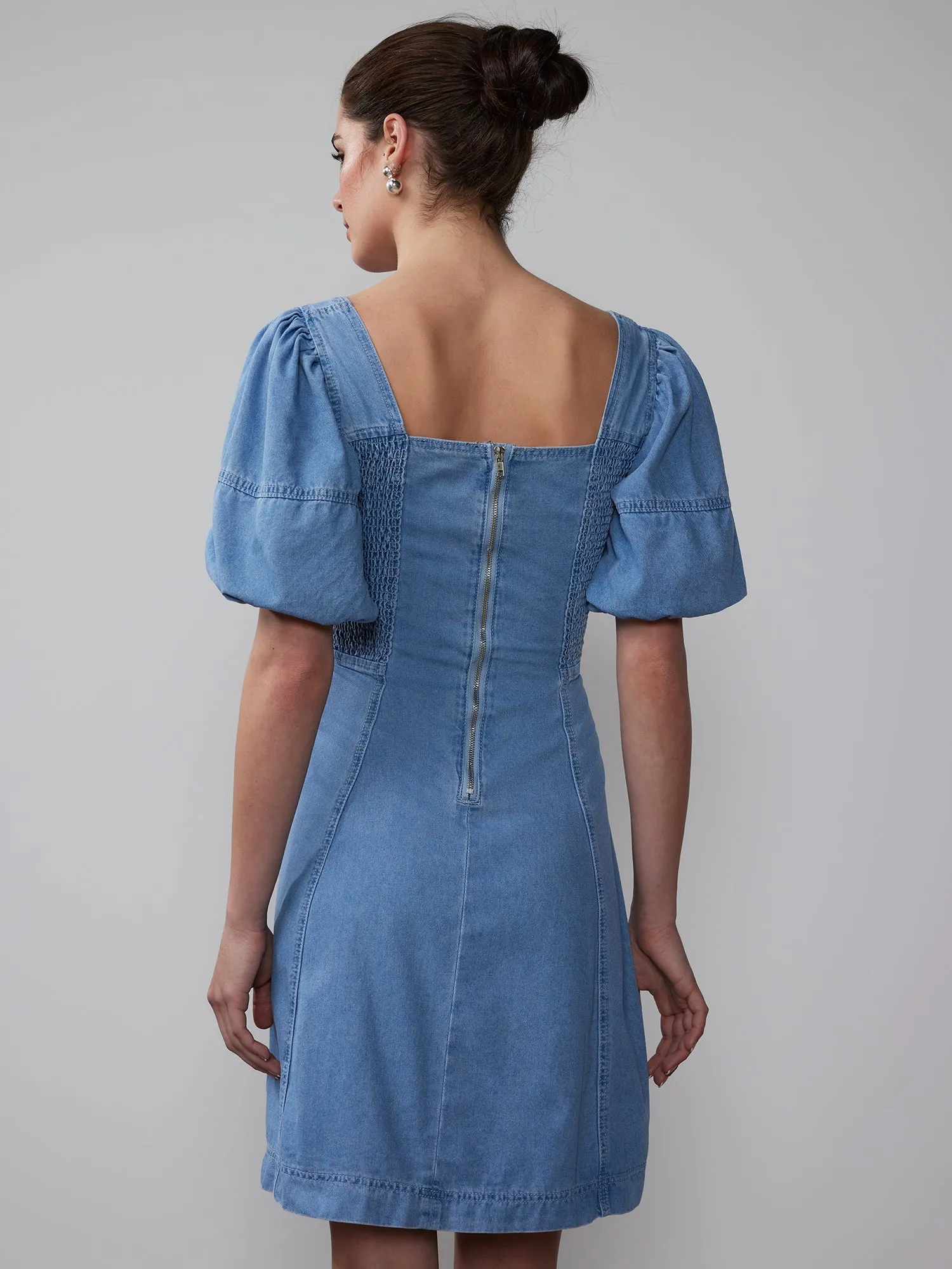 Short Sleeve Denim Mini Dress