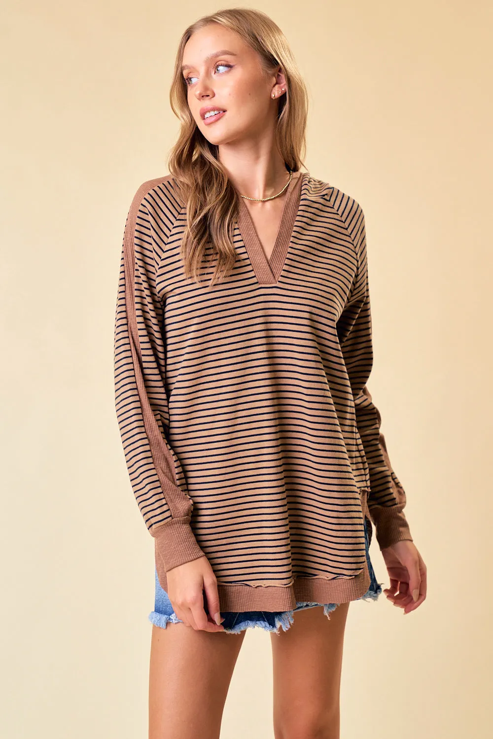 Silence in the Night Striped Top - Mocha