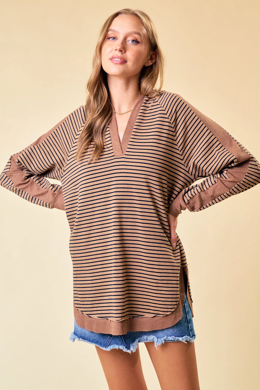 Silence in the Night Striped Top - Mocha