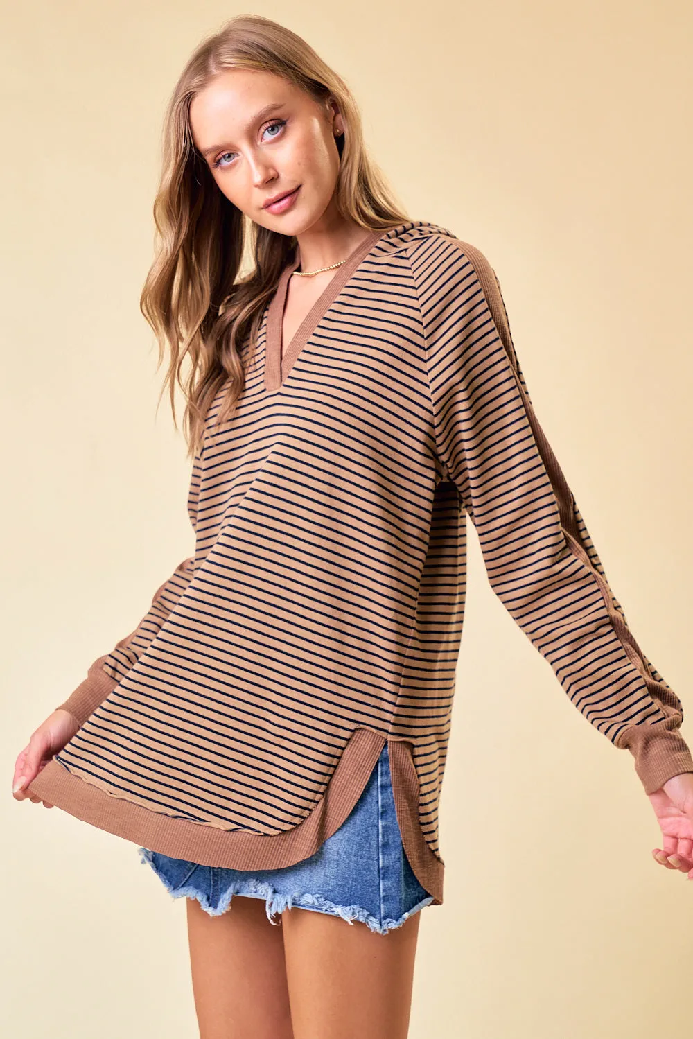 Silence in the Night Striped Top - Mocha