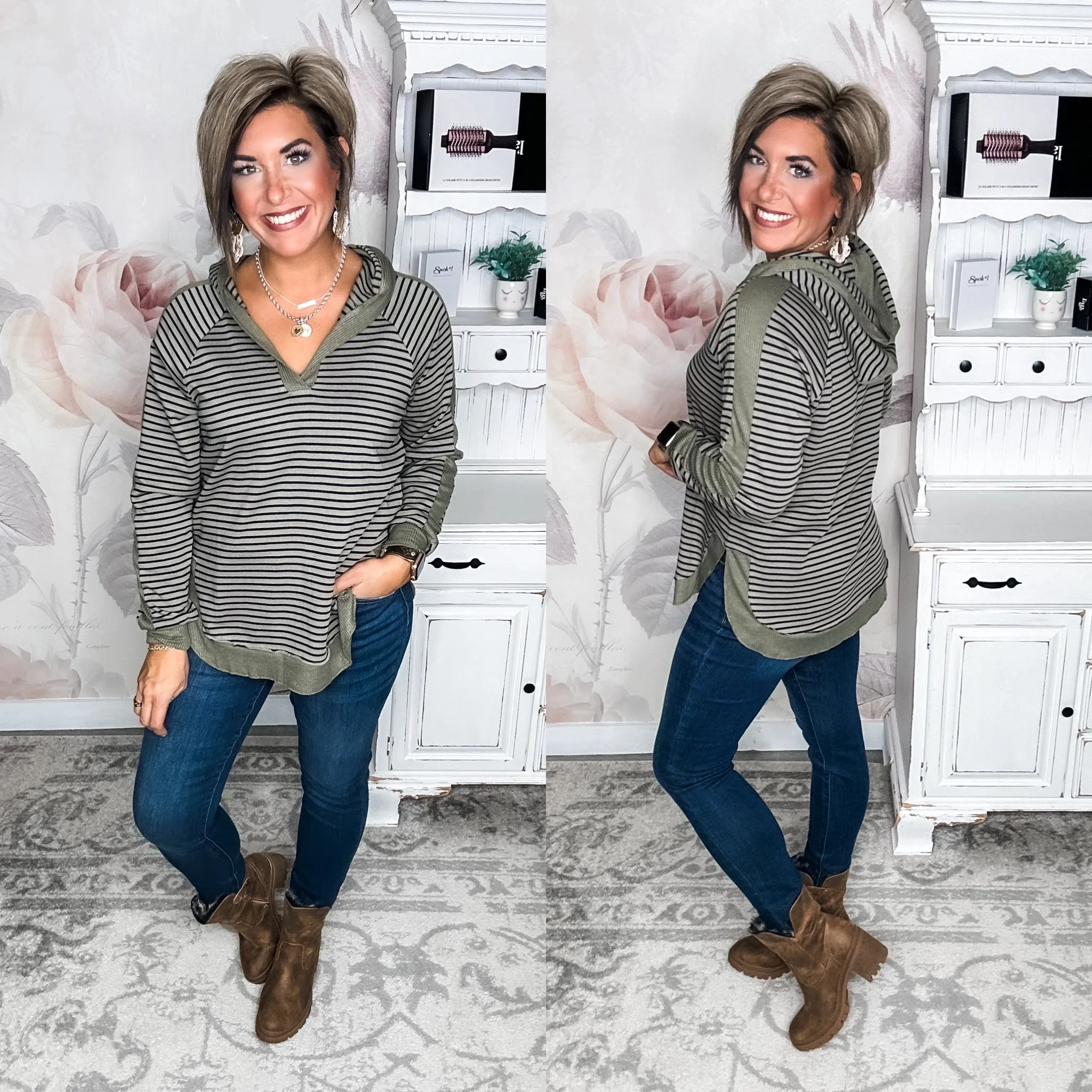 Silence in the Night Striped Top - Olive