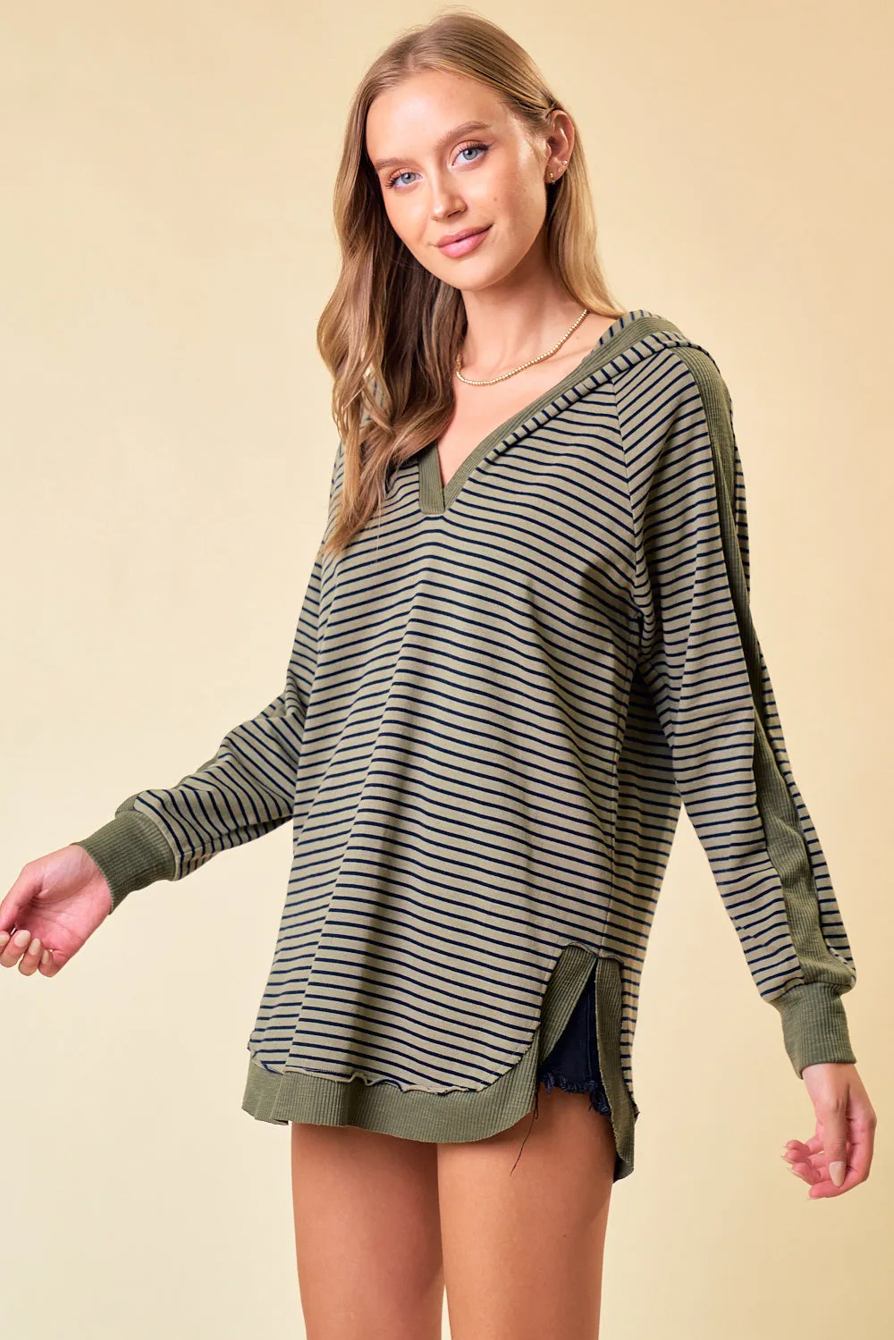 Silence in the Night Striped Top - Olive