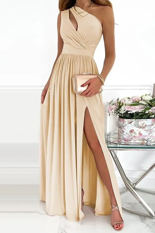 Solid One Shoulder Trendy Party/Elegant Maxi Dress