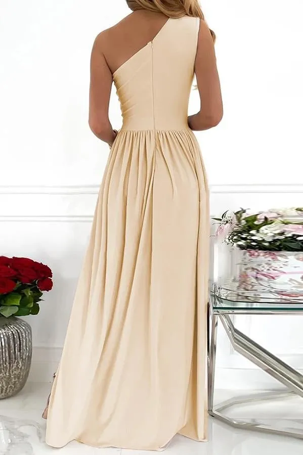 Solid One Shoulder Trendy Party/Elegant Maxi Dress