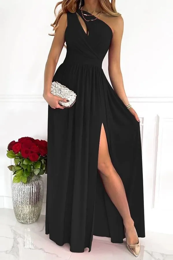 Solid One Shoulder Trendy Party/Elegant Maxi Dress