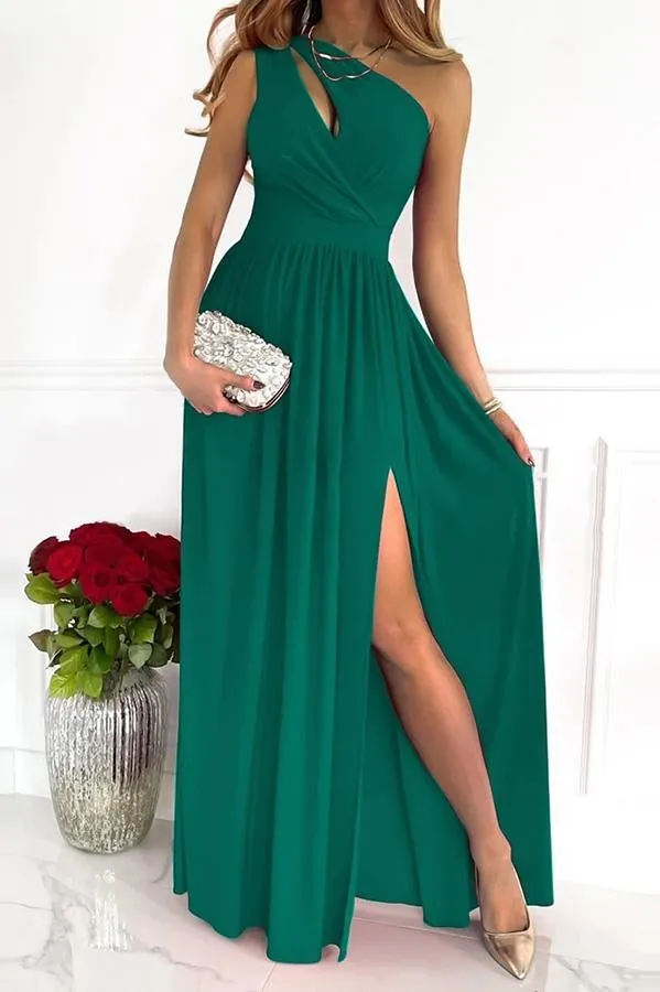 Solid One Shoulder Trendy Party/Elegant Maxi Dress