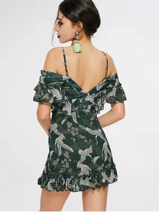 TastyHottie - Trendy Crane Floral Print Ruffled Cami Dress