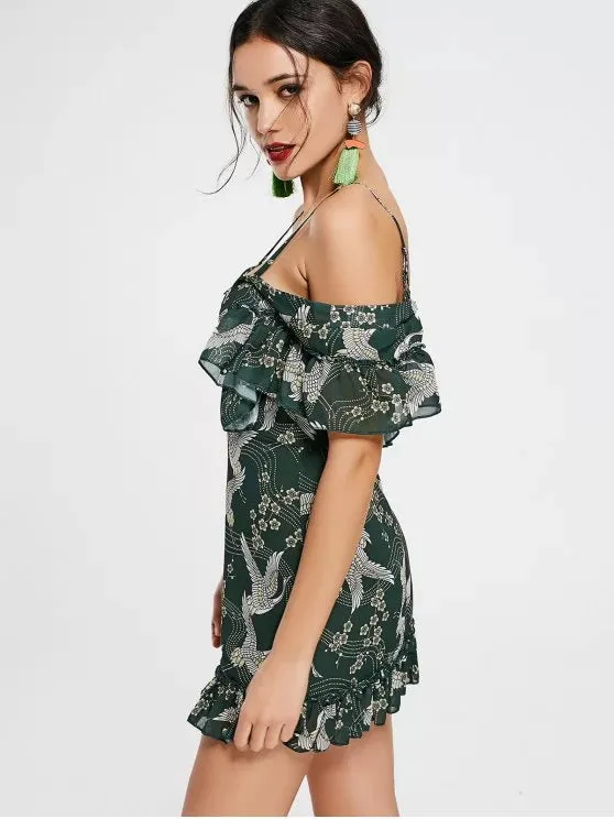 TastyHottie - Trendy Crane Floral Print Ruffled Cami Dress