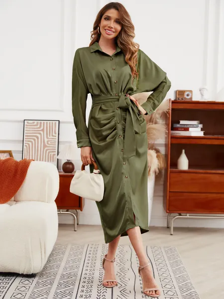 TEEK - Stylish Pleated Shirt Dress