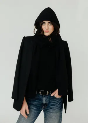 Tibi Light Weight Airy Extrafine Wool Hooded Scarf in Black