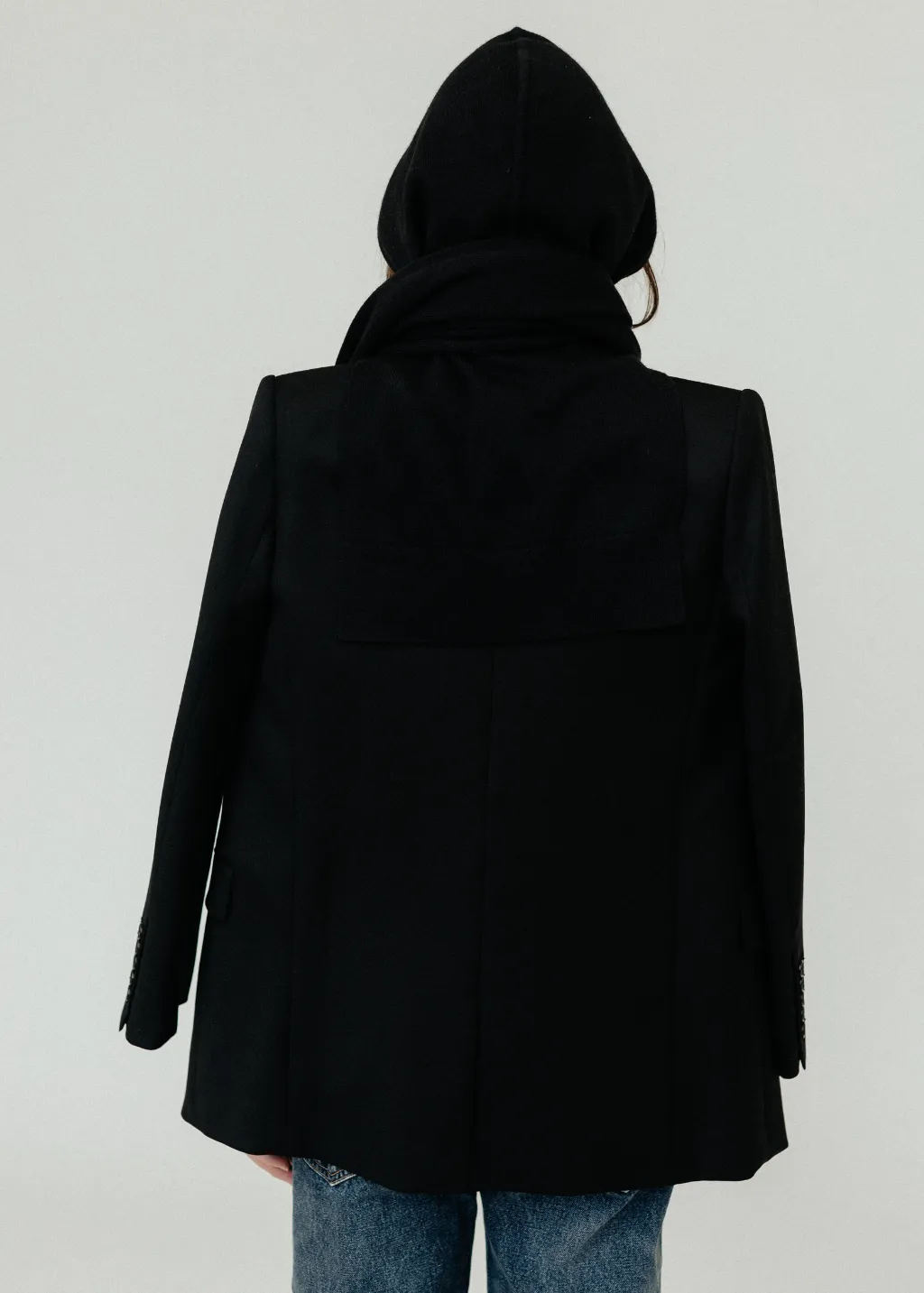 Tibi Light Weight Airy Extrafine Wool Hooded Scarf in Black