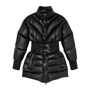 Versace Jeans Couture Baroque Buckle Black Puffer Jacket