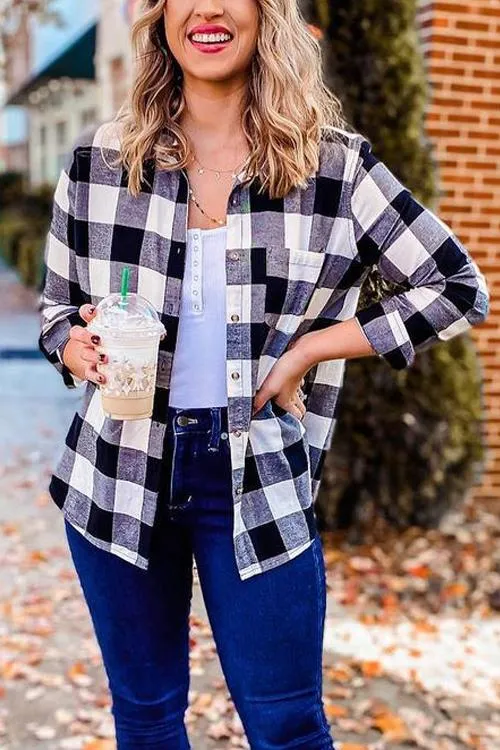 Versatile Button Plaid Pockets Shirt