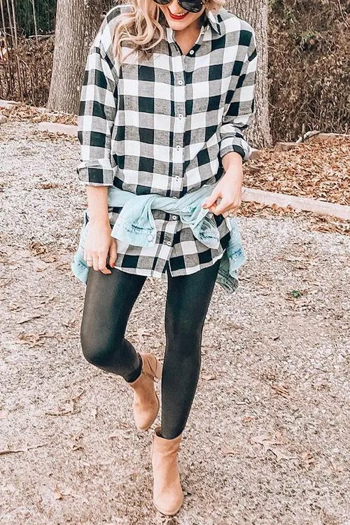 Versatile Button Plaid Pockets Shirt