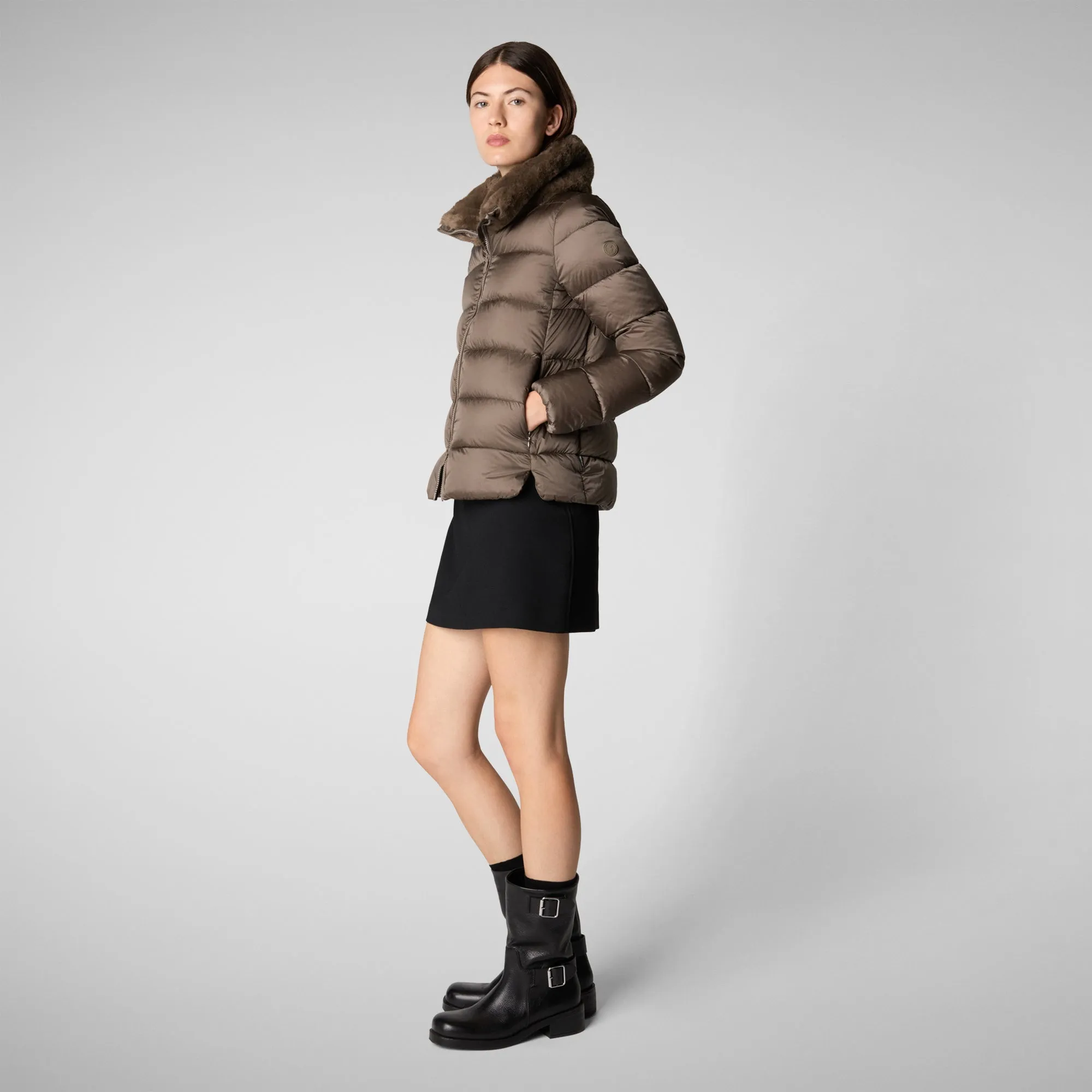 Women's animal free Puffer jacket Mei  in MUD GREY