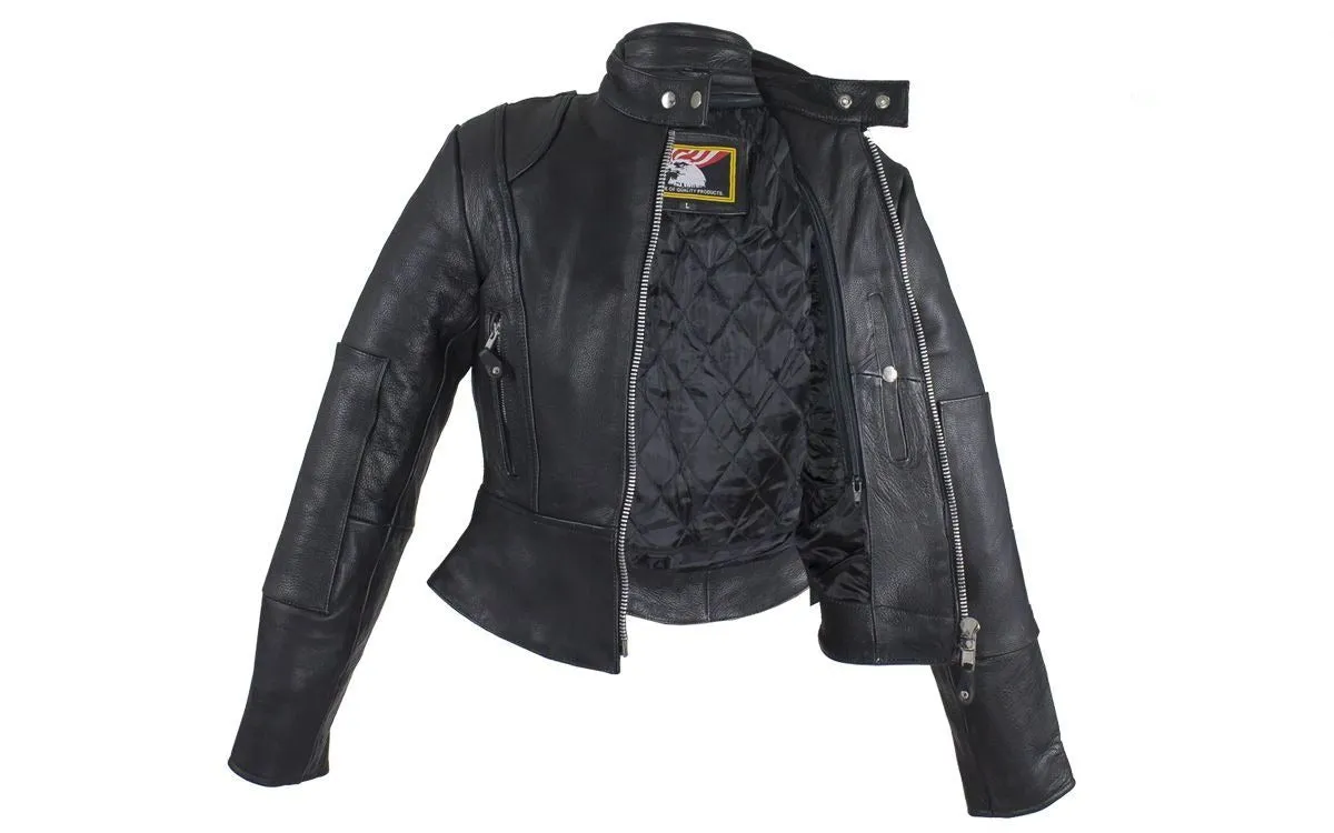 Women's Leather Jacket With Zippered Cuffs, LJ212-NEW-01-DL