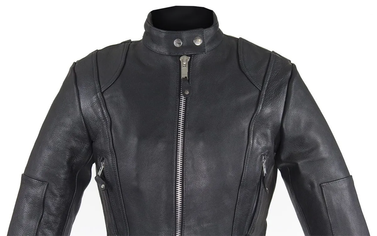 Women's Leather Jacket With Zippered Cuffs, LJ212-NEW-01-DL