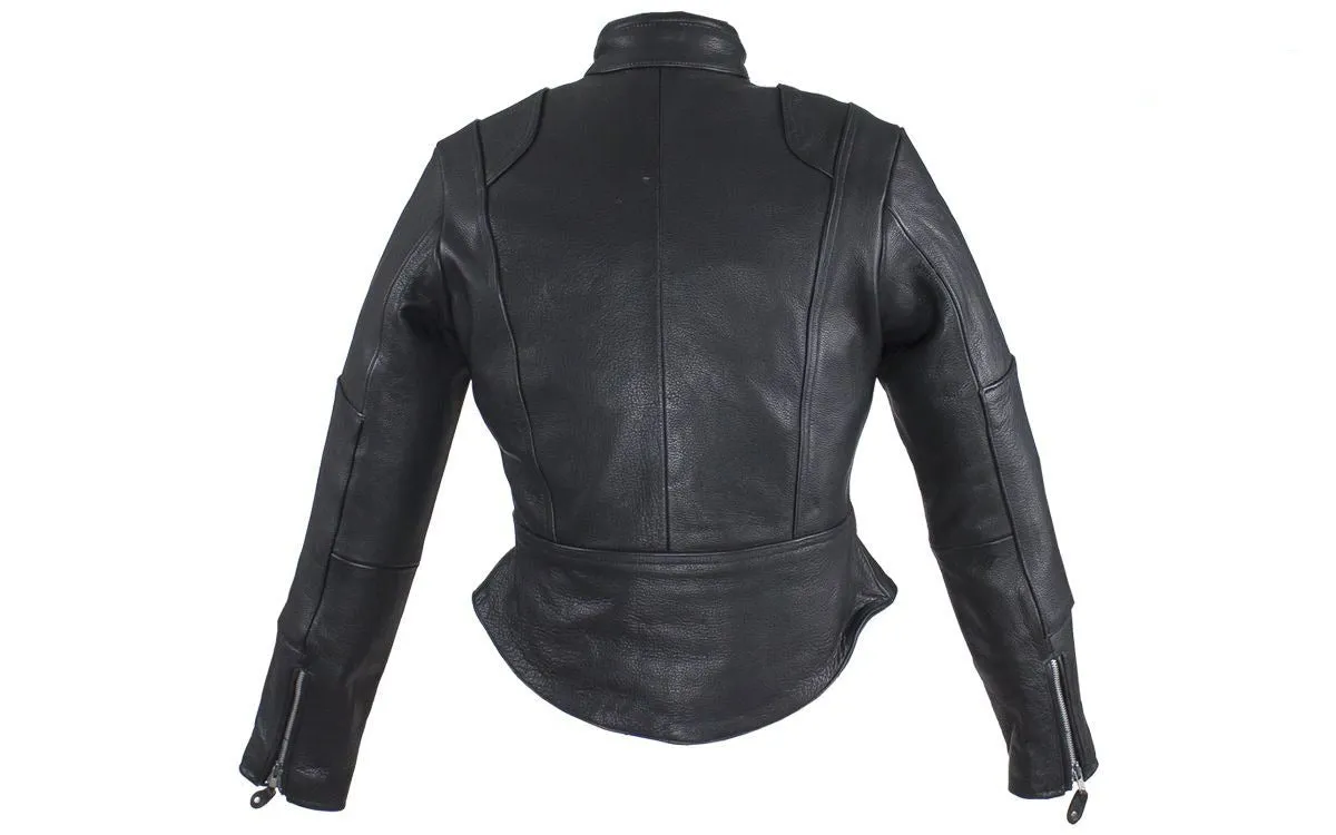 Women's Leather Jacket With Zippered Cuffs, LJ212-NEW-01-DL