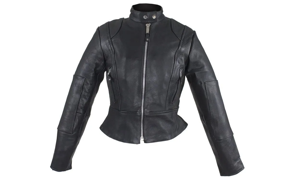 Women's Leather Jacket With Zippered Cuffs, LJ212-NEW-01-DL