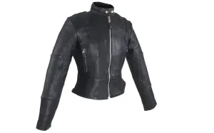 Women's Leather Jacket With Zippered Cuffs, LJ212-NEW-01-DL