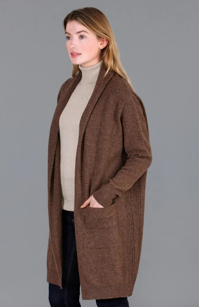 Womens Pure Lambswool Long Line Cardigan with Pockets