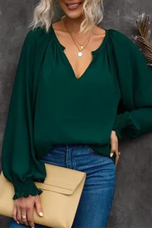 'Yancie' Notched Neck Lantern Sleeve Blouse